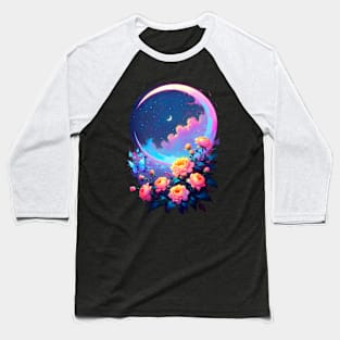 Moon and Flowers in Dreamland Baseball T-Shirt